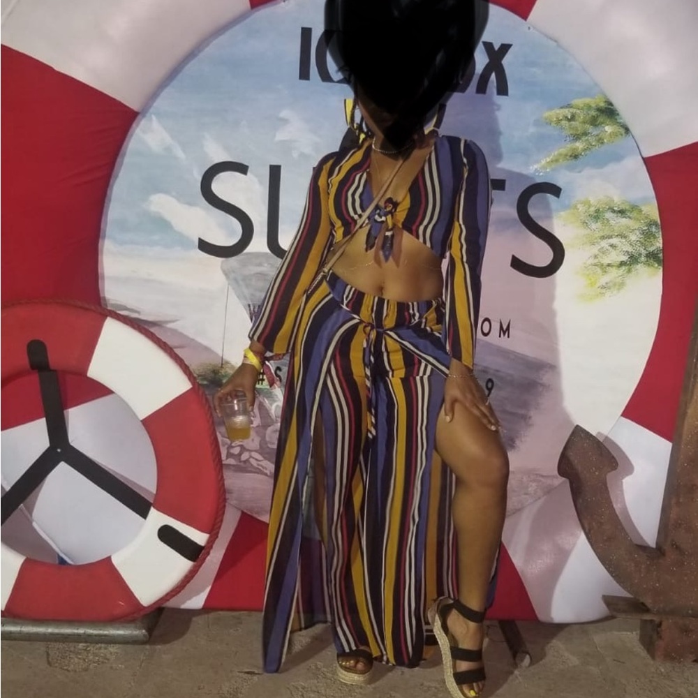 FAVLUX Navy and Mustard Striped Set